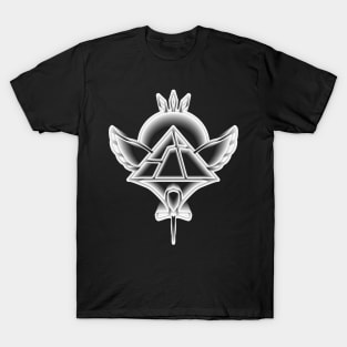 3D Egyptian Symbol Featuring Ankh, Pyramid, & Ra's Sun (transparent center) T-Shirt